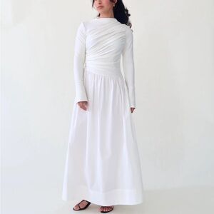 White Asymmetric Draped Dress